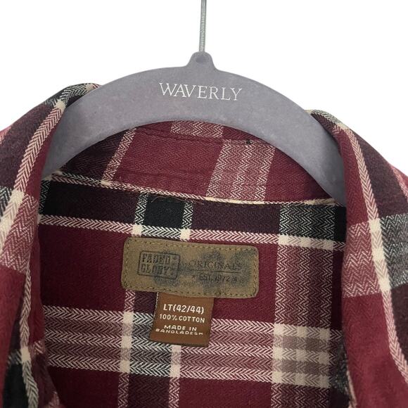 Faded Glory Mens Red Plaid Long Sleeve Button Down Flannel Shirt - Picture 6 of 7